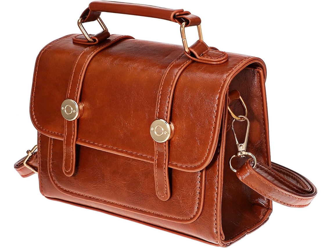 Bolso Tote Cuadrado De Piel Sintética Marrón, Bolso De Viaje Para Mujer, Interior Espacioso.