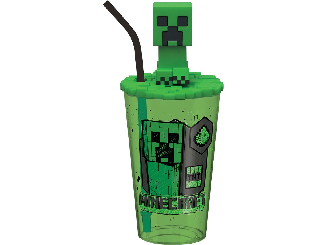 Vaso MINECRAFT con Tapa 3D y Pajita 500Ml Mc00020