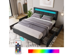 Cama Negra De 140x200 Con Iluminación Led Y 4 Cajones.