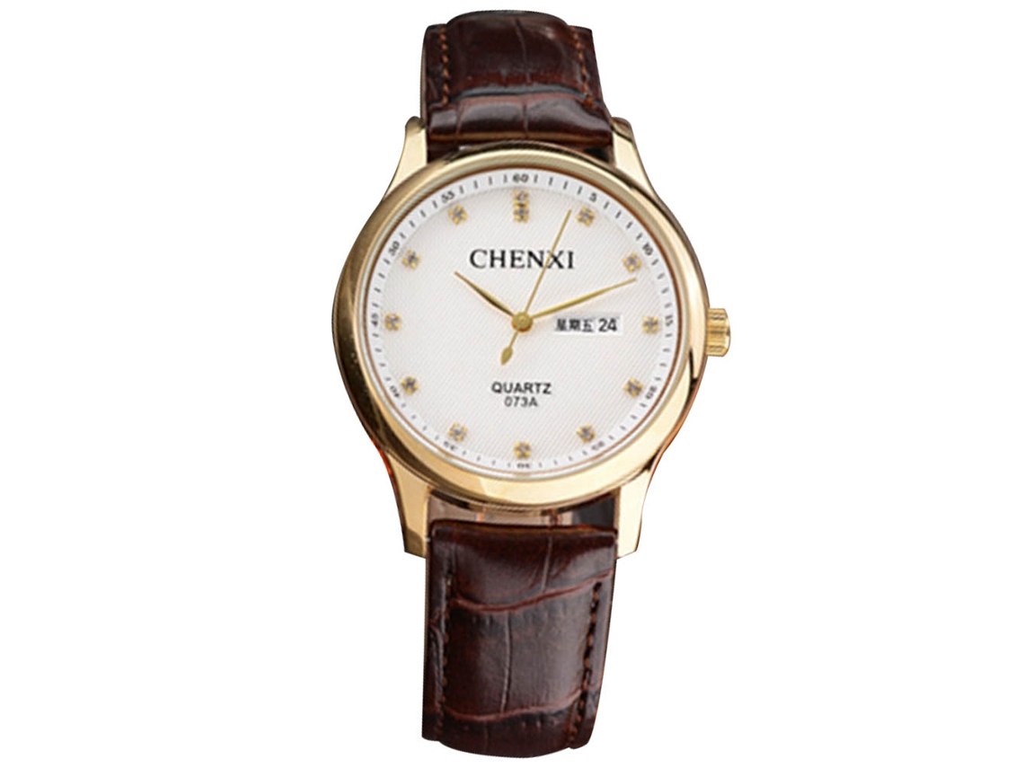 Reloj Hombre Negocios Cuarzo Doble Calendario Correa Cuero Blanco No Mecánico