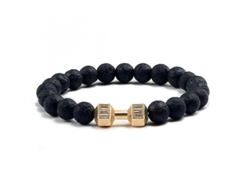 Pulsera con forma de mancuerna de piedra volcánica negra natural mate 2026 para hombres y mujeres, joyería deportiva, barra, lava negra y dorada