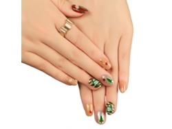 Uñas con purpurina para invierno y Navidad, fáciles de aplicar, uñas cortas almendradas, diseños festivos para la temporada navideña. Hengrongshen