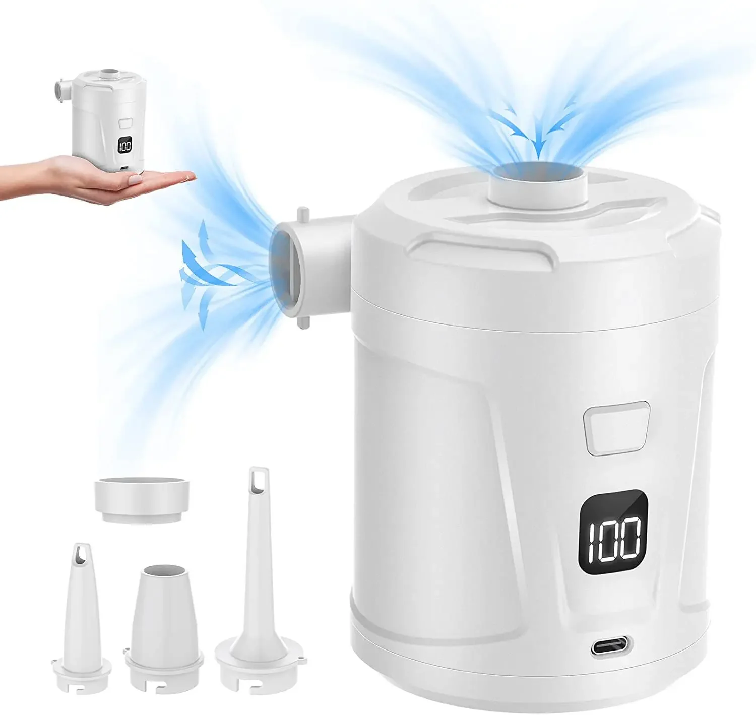 (branco) Bomba De Vácuo/compressor De Ar Elétrica Sem Fio De 5200 Mah Com Bateria Recarregável