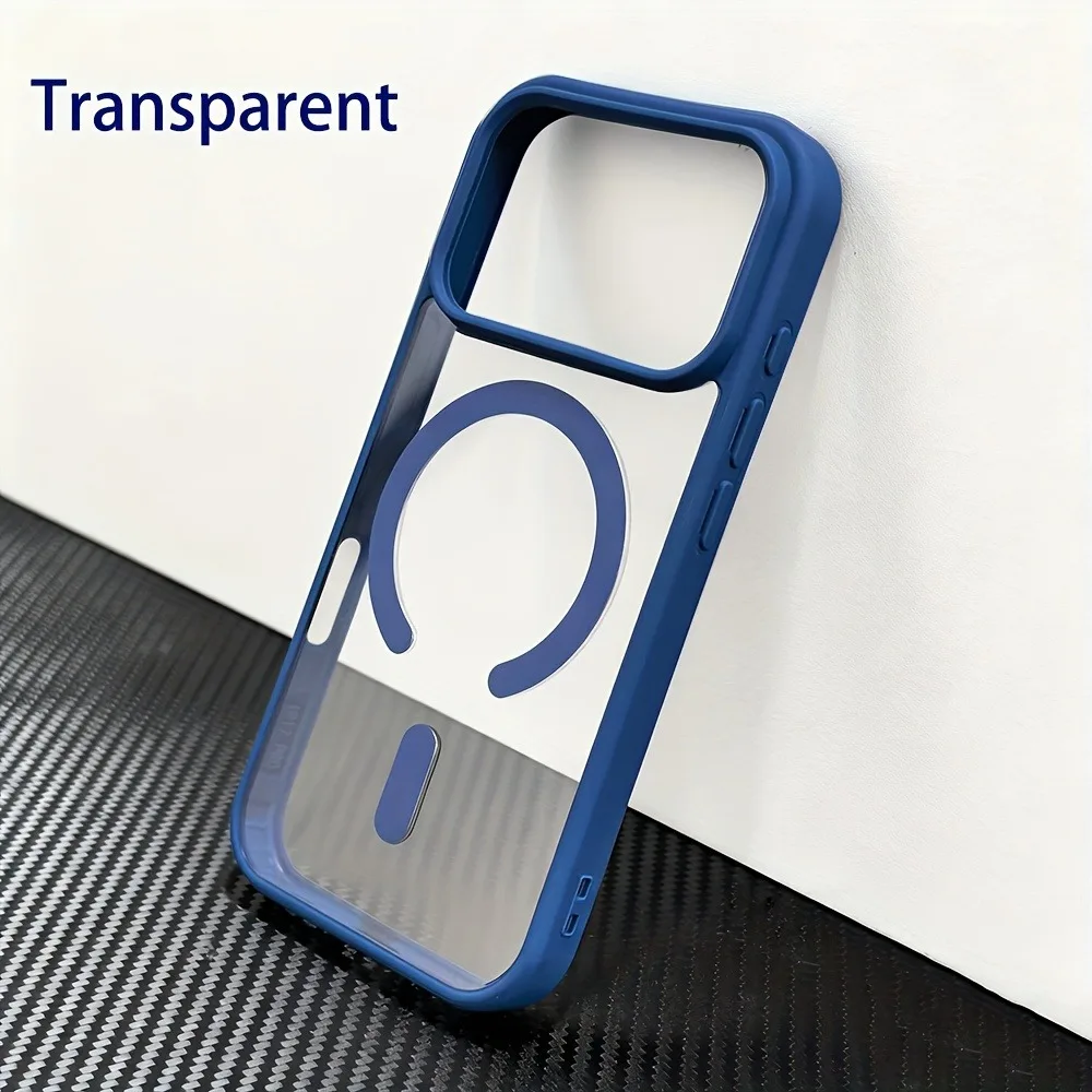 (iphone 16 Azul) Funda Magnética Transparente Magsafe Para Iphone, Compatible Con Carga Inalámbrica.