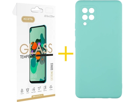 Carcasa y Protector de Pantalla de Vidrio Samsung A42 4G ACCETEL Silicona Líquida Verde