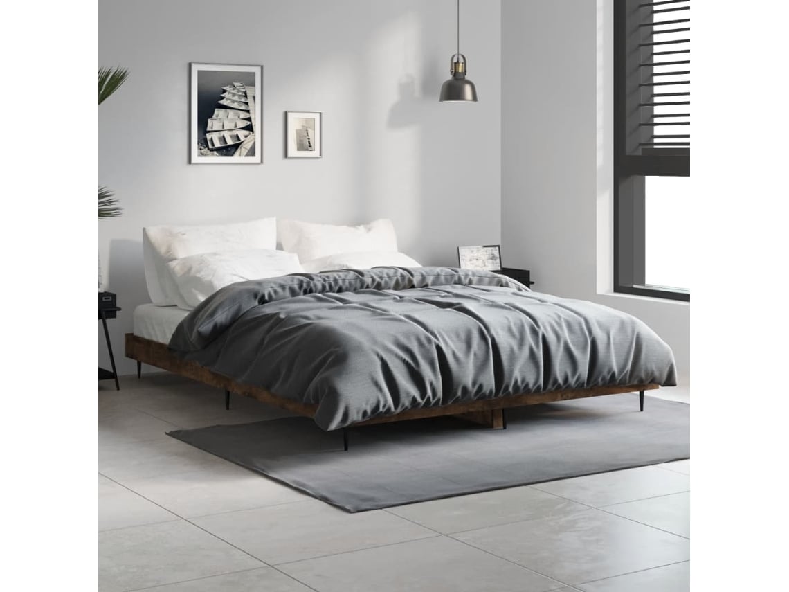 Estructura De Cama Madera De Ingeniería Roble Ahumado 135x190cm