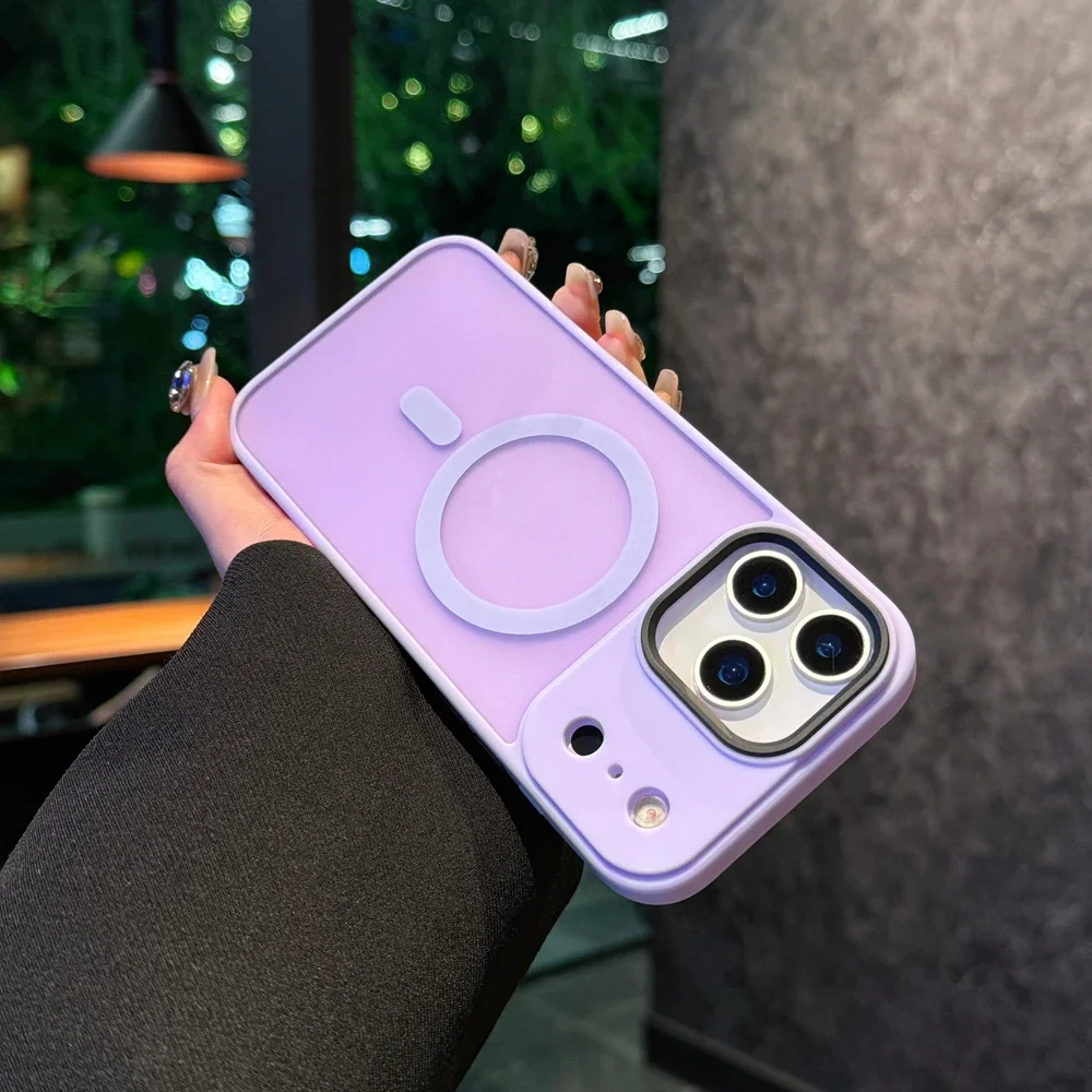 (púrpura, Iphone 16) Funda De Acrílico Semitransparente Mate, Resistente A Los Golpes, Soporta Carga Inalámbrica Por Absorción Magnética