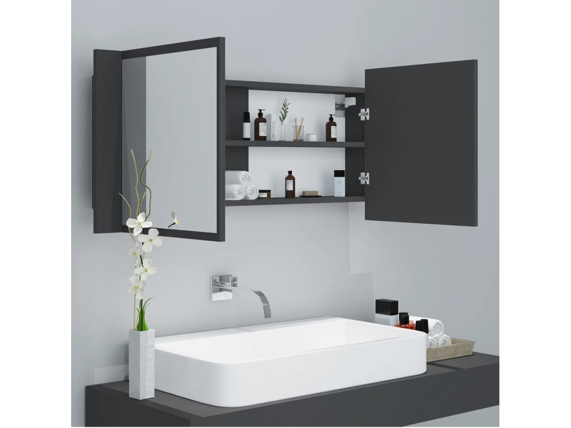 vidaXL Armario espejo de baño con luz LED acrílico gris 100x12x45 cm