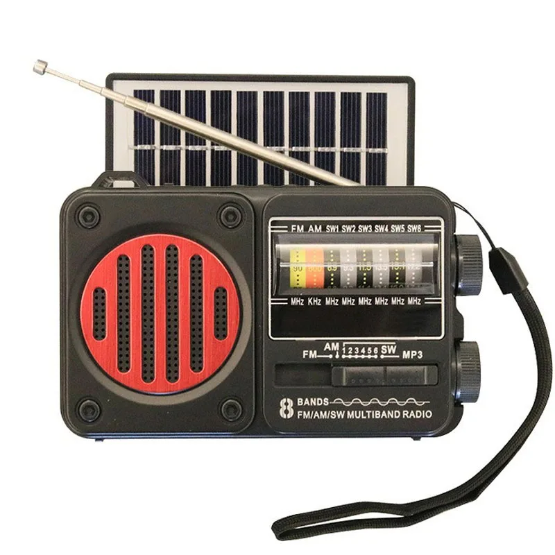 Radio Portátil (roja) - Radio Fm/am Con Energía Solar - Altavoz Bluetooth - Con Linterna - Tarjeta Tf - Memoria Usb - Reproductor De Música Mp3