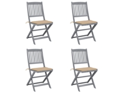 Sillas plegables de exterior de acacia maciza de 4 piezas con cojines DKD Home Decor
