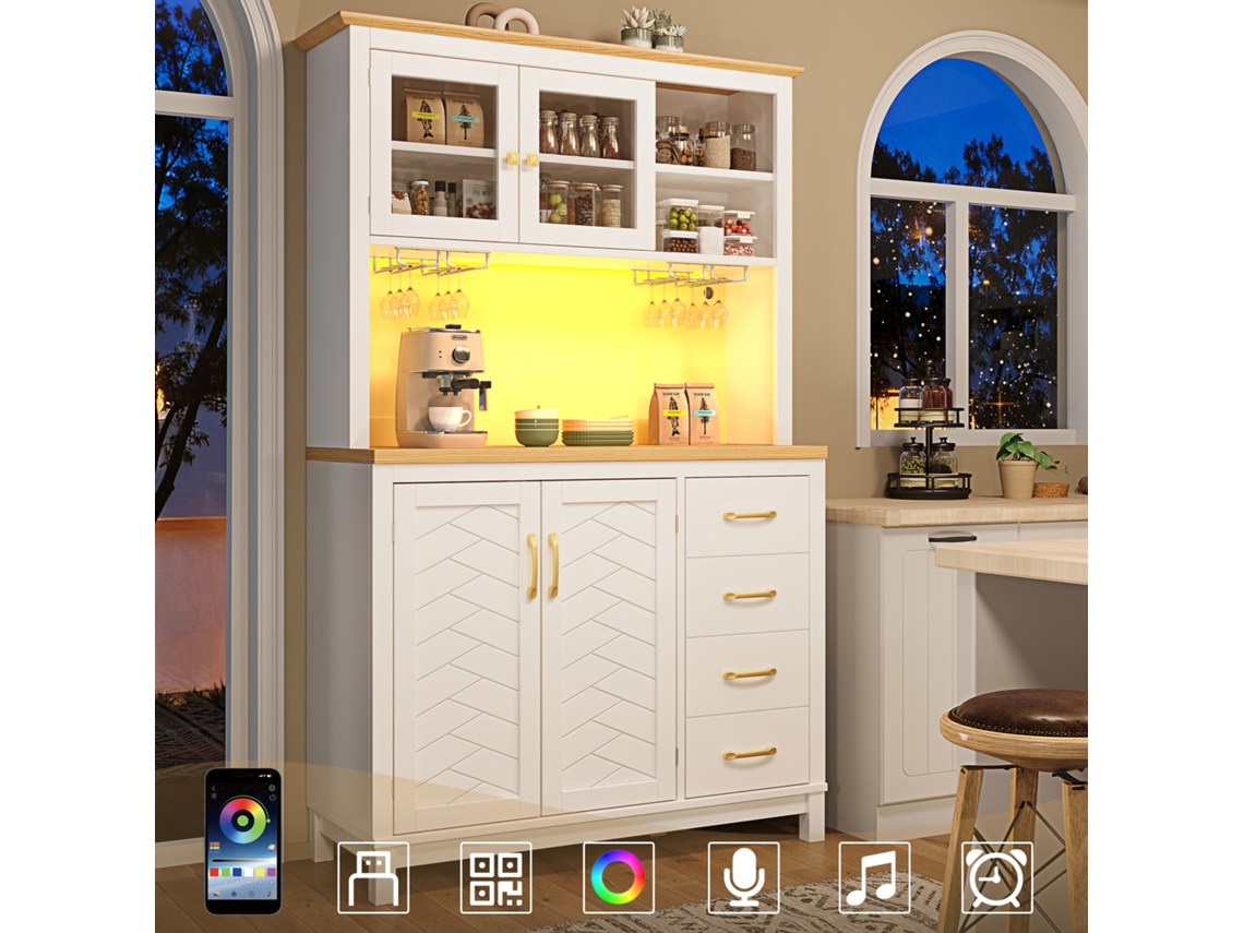 Aparador Buffet De Estilo Rústico De 105 Cm Con Portavasos Led