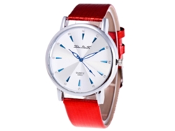 Reloj De Cuarzo Con Correa De Cuero Pu Fashon Dial Redondo Mujer Pulsera Rojo