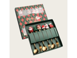 Juego de cubiertos navideños de acero inoxidable, cuchara de café, tenedor, 6 piezas, dorado (b)
