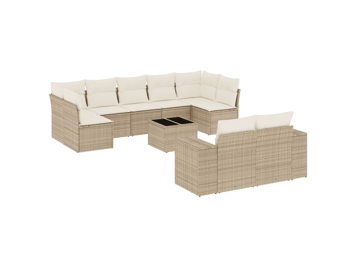 Conjunto 10 de sofás jardín con cojines beige VIDAXL ratán sintético