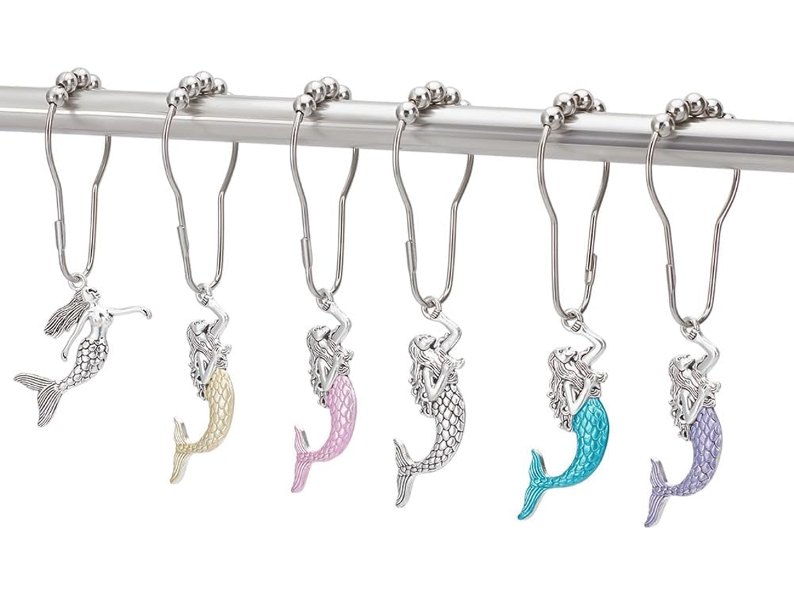 12 anillas de acero inoxidable para cortina de ducha de sirena de Freebloss, ganchos para cortinas de baño en barra de Vayotoy