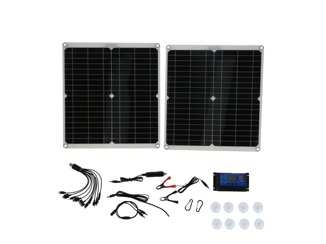 Kit Portátil De Panel Solar De 25 W, 2 Controladores De 60 A, Usb, Batería, Ideal Para Coche, Camping Y Emergencias.