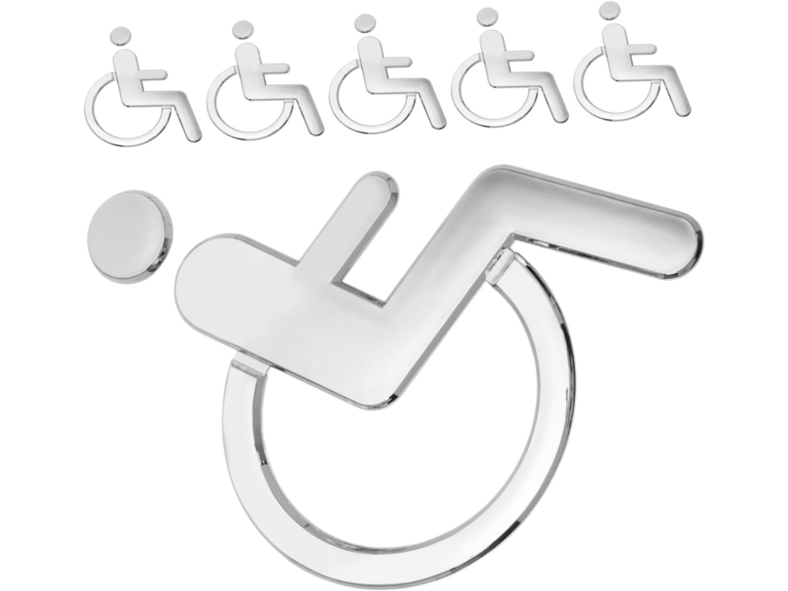 Juego de 6 letreros de baño accesibles para personas con discapacidad, en ABS plateado. SFUSHOS