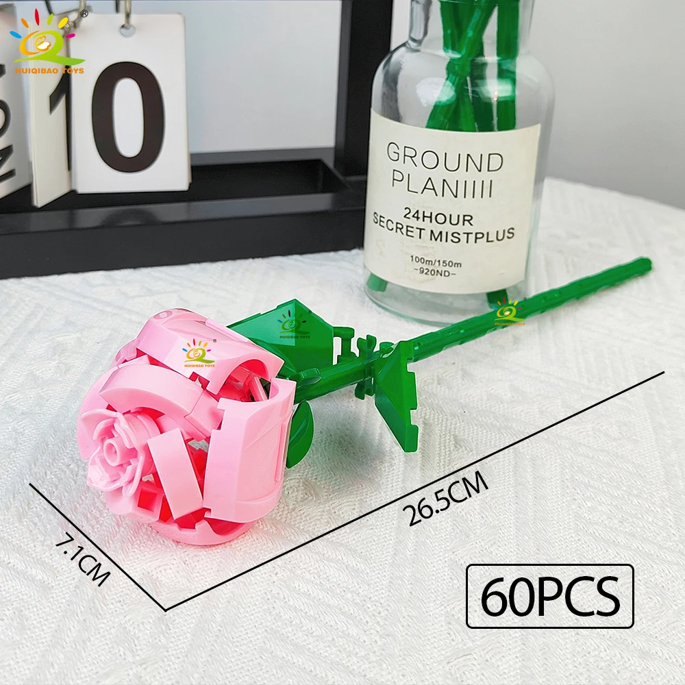 (Rosa Rosa B) Juego de bloques de construcción Moc para armar un ramo de rosas preservadas - Juguete