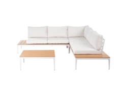 Moderno y práctico conjunto de jardín Beliani Positano fabricado en madera plástica blanca, 249x249x68