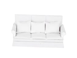 2026-sofá Miniatura Casa De Muñecas 1:12 Con 3 Almohadas Mueble De Salón Madera Decoración Accesorio Blanco