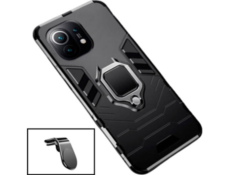 Kit Soporte Magnético L Safe Driving Coche y Funda 3X1 Military Defender Xiaomi Mi 11 Lite 5G NE PHONECARE Negro