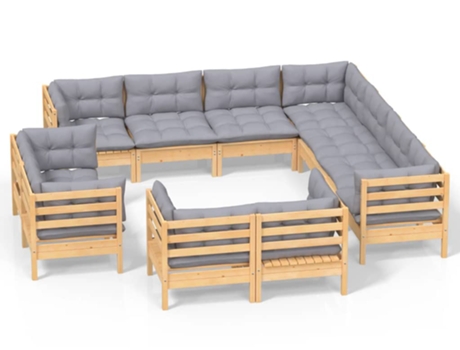 Conjunto 11 de muebles de jardín VIDAXL y cojines madera maciza pino