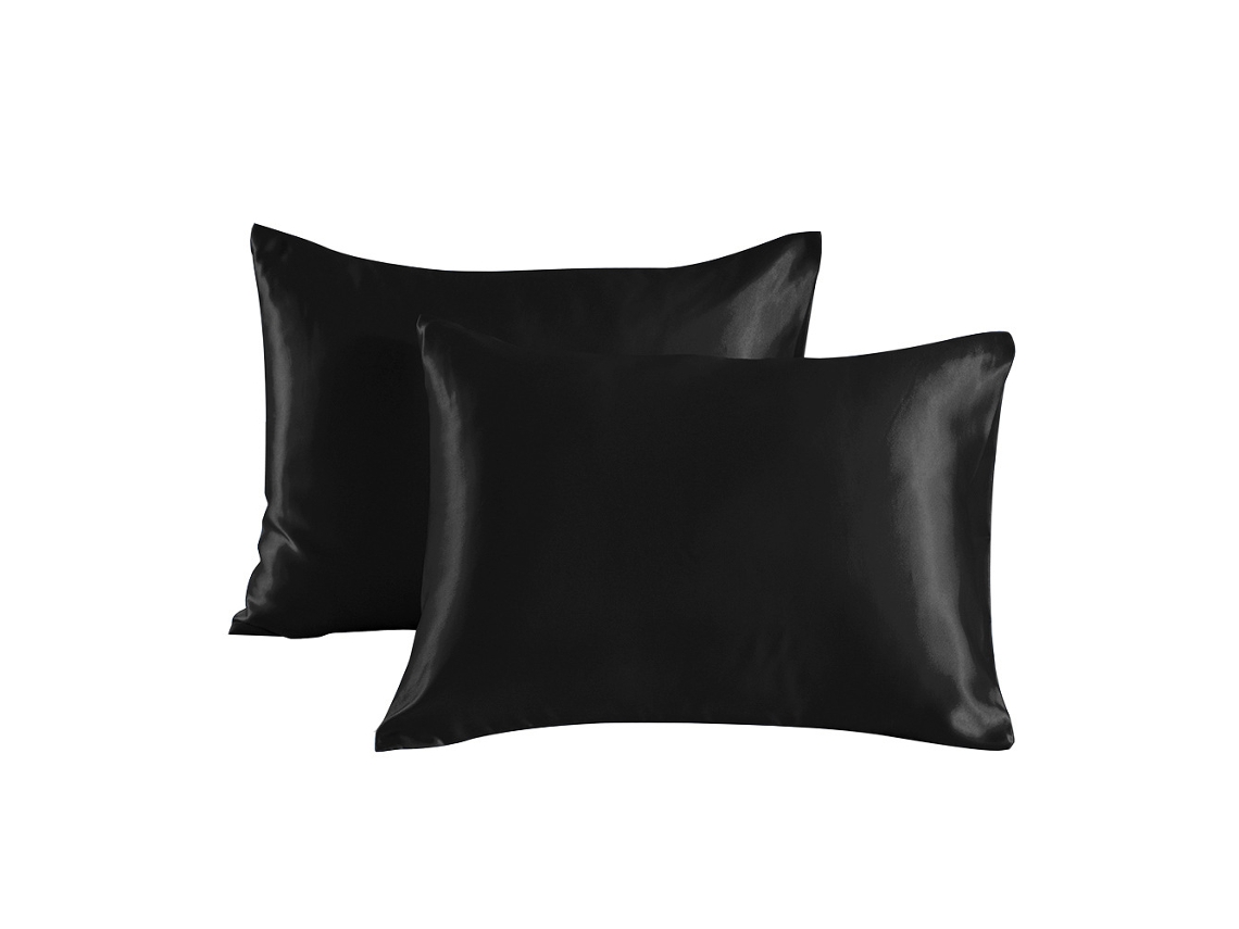 2Pack Fronha Cor Pura Fronha De Cetim Dupla Face Fronha De Seda Amoreira Para Pele-Preta