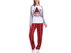 2026altiro-pijamas Navideños De Familia Con Cuadros Y Árbol, Manga Larga, Cuello Redondo, Rojo, Talla M Para Mujer