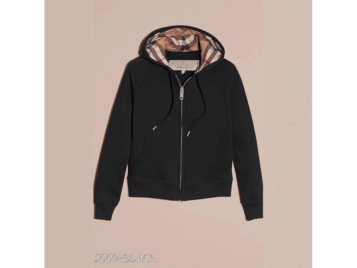Sudadera Con Capucha De Moda Británica Mujer Talla S-xl Negro/gris Plata Cremallera Casual M Negro