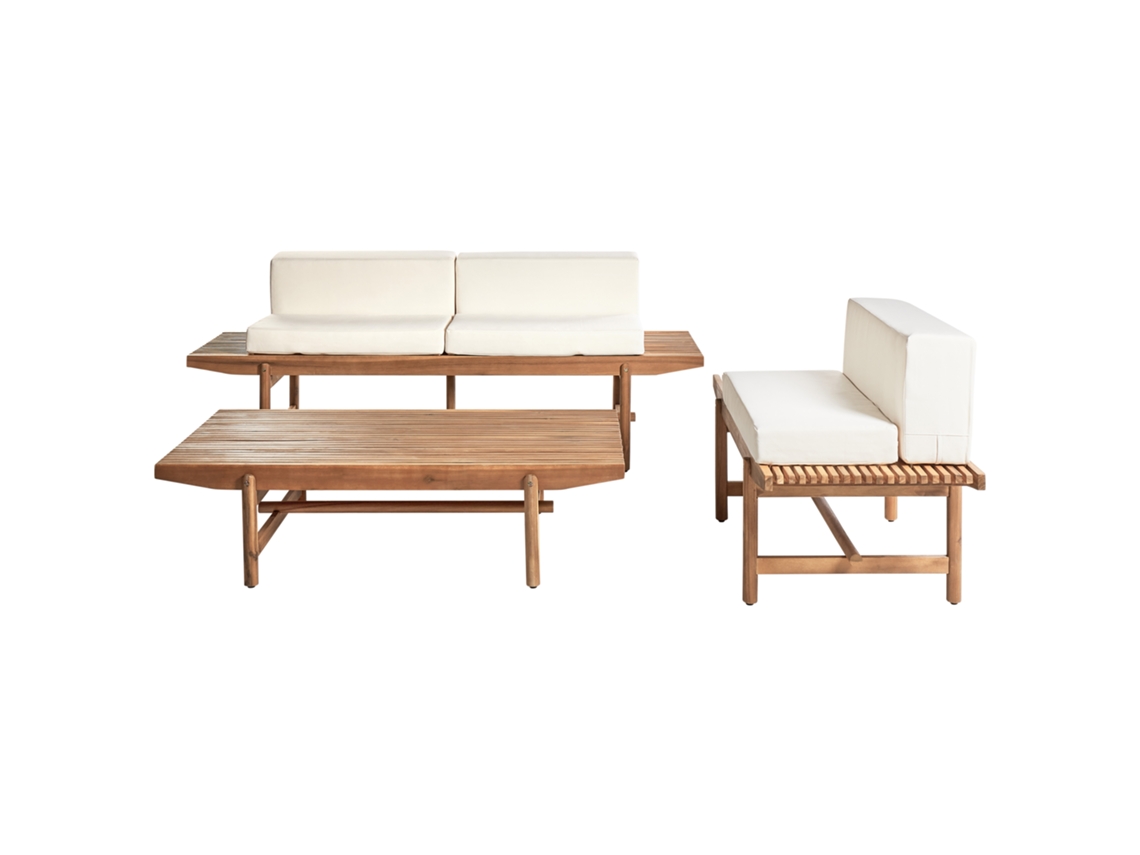 Conjunto de 3 Personas para Exterior Beliani Giaveno de Madera de Acacia Marrón Claro