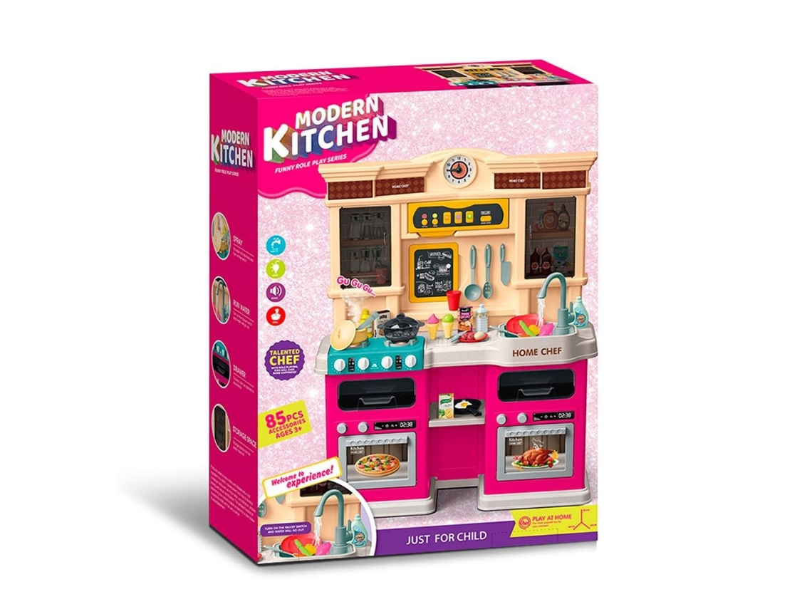Juguete Juego de cocina con luz y sonido, ahumador y grifo, 85 piezas, de Chipolino