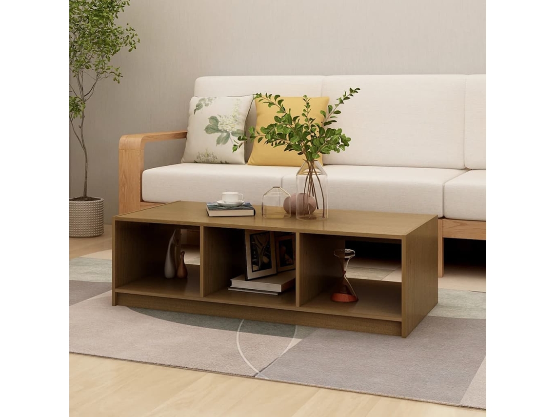 Mesa de Centro Apoyo 110X50X34 cm Pino Macizo Castaño Miel