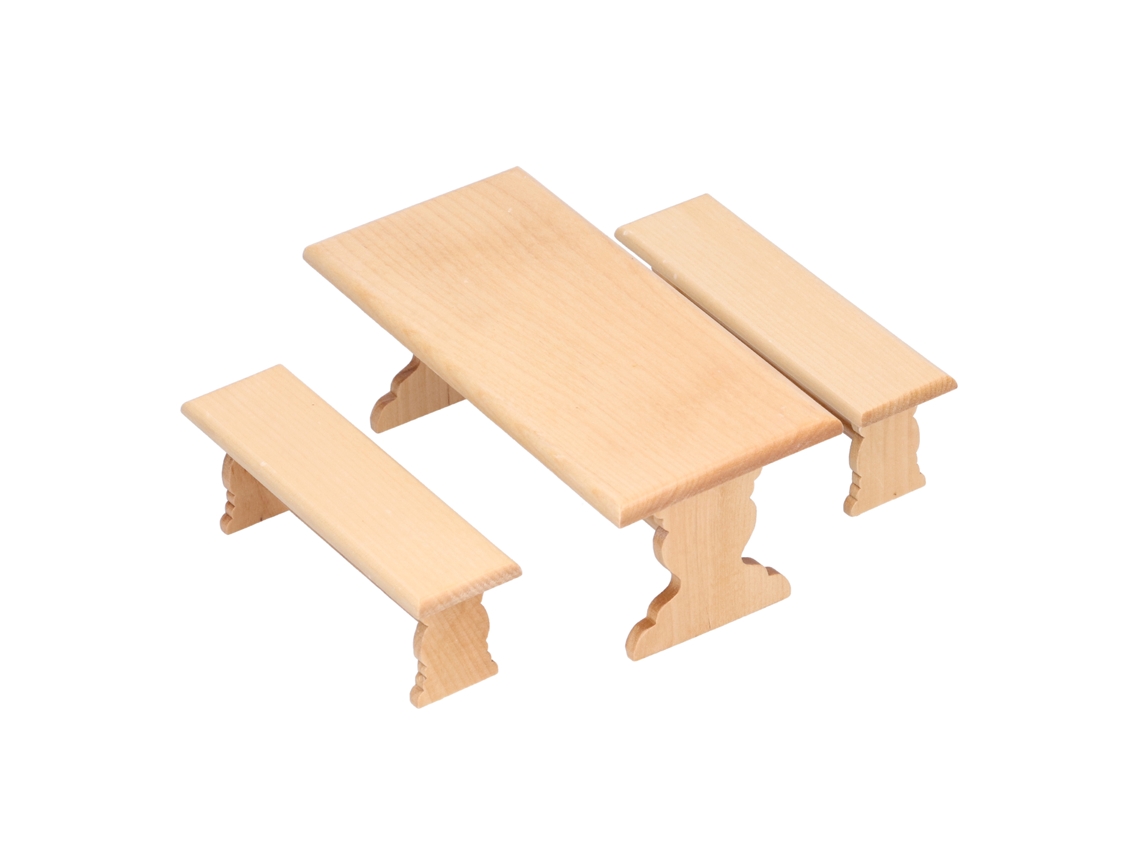 Mesa Y Bancos De Madera Para Casa De Muñecas En Miniatura A Escala 1:12 - Decorativos Y Seguros