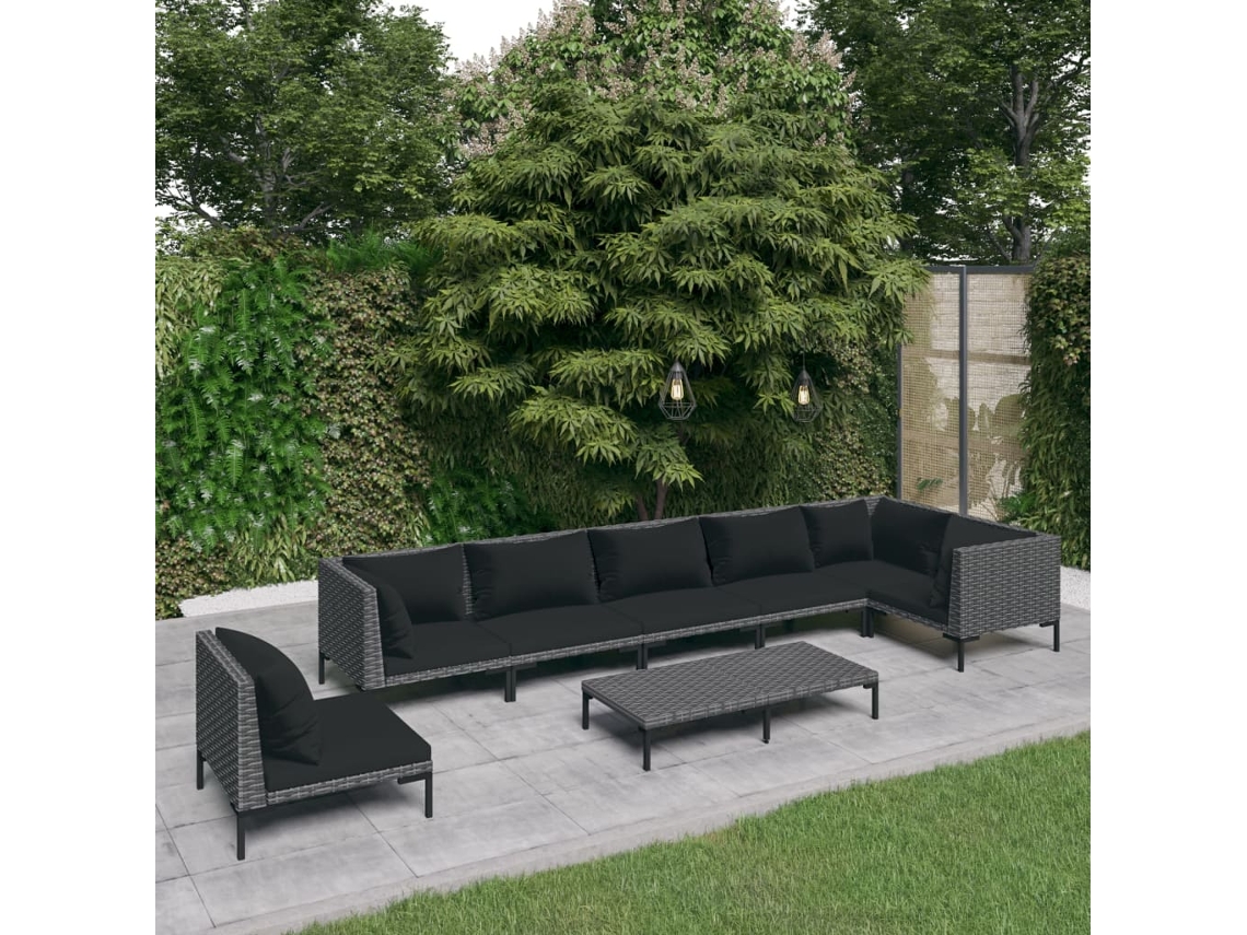 8 unidades Conjunto. Sala C/ Almofadões Vime Pe Cinzento Escuro Dkd Home Decor