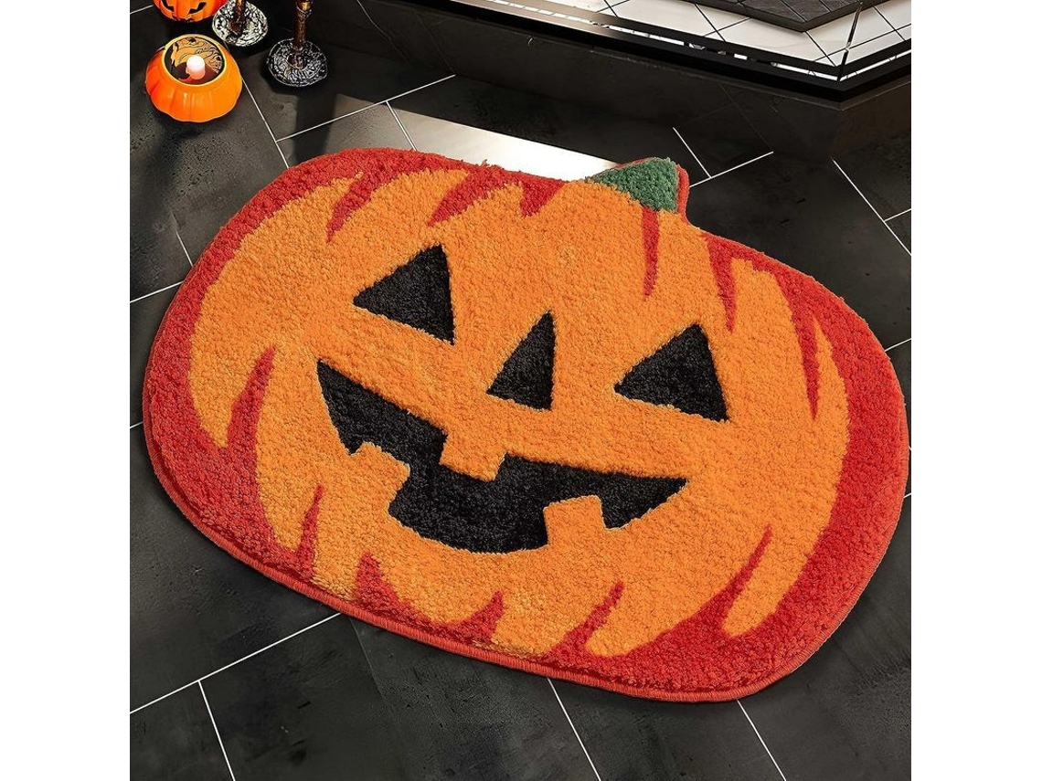 Alfombrilla De Baño De Otoño Con Diseño De Calabaza De Halloween, Antideslizante, Suave Y Bonita, Para Ducha O Bañera, Color Naranja, 50x70 Cm.
