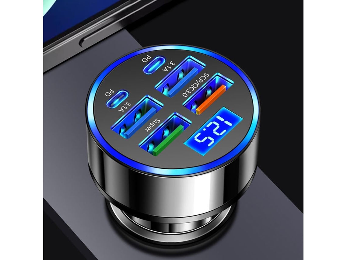 Cargador Multipuerto Wgs-g40 Alanph De Coche Multipuerto 6 En 1 Con Detecciã³n De Voltaje, 2pd/3usb/qc3.0 Adaptador De Enchufe De Encendedor De