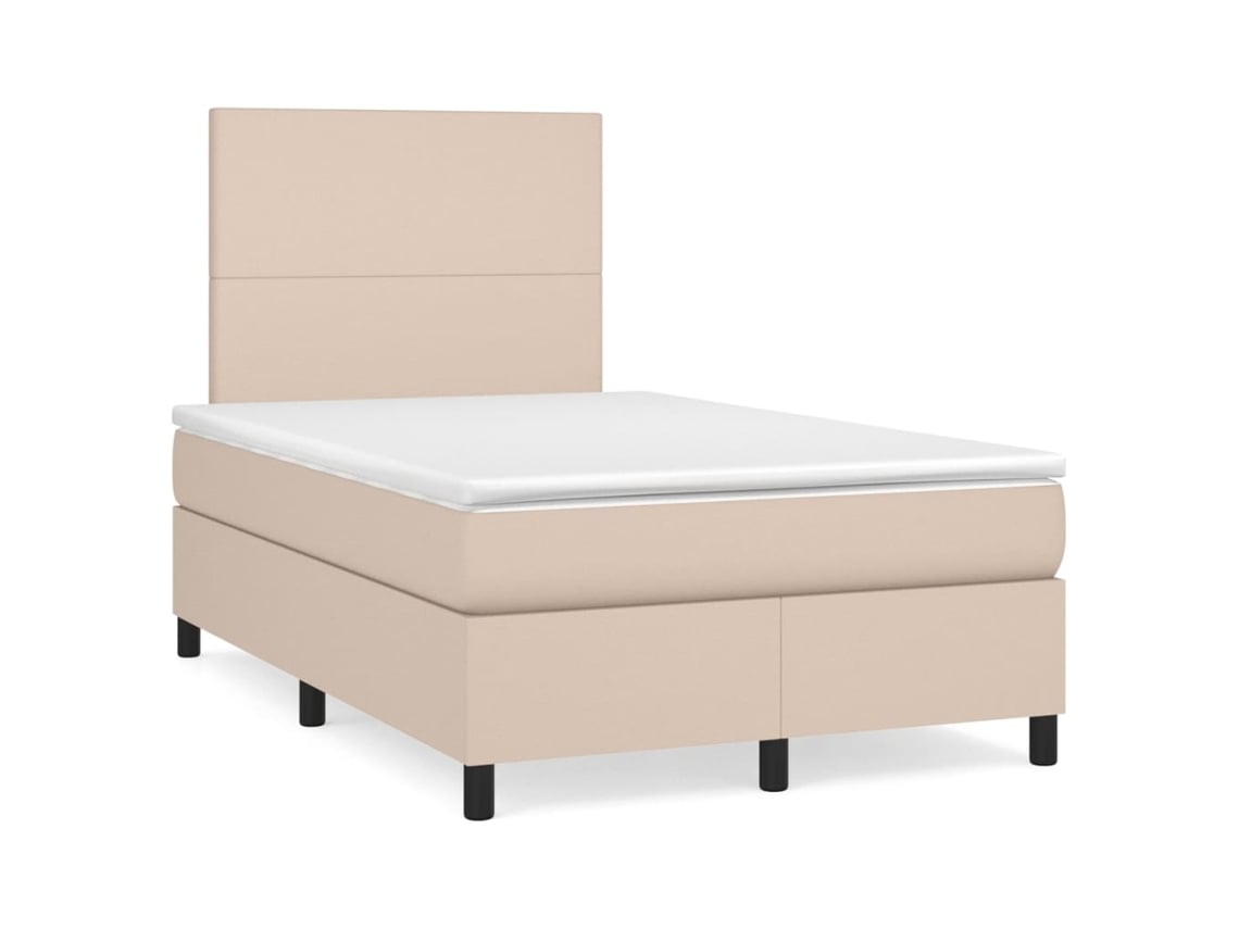 Cama Box Spring Colchón Led Cuero Sintético Capuchino 120x190cm