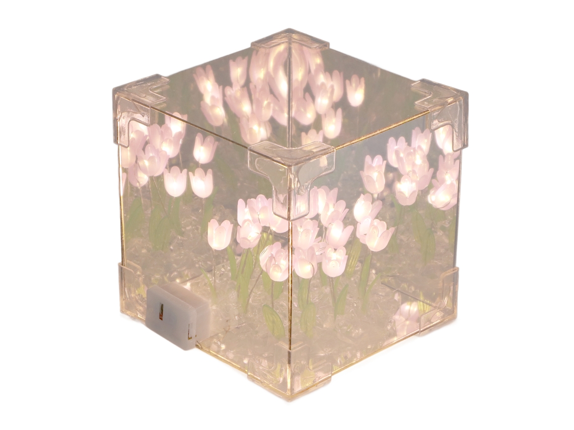 Ats-lámpara Espejo Cubo Tulipe 2 En 1 Led Luz Nocturna Decorativa Manual Diy Regalo Cumpleaños Morado