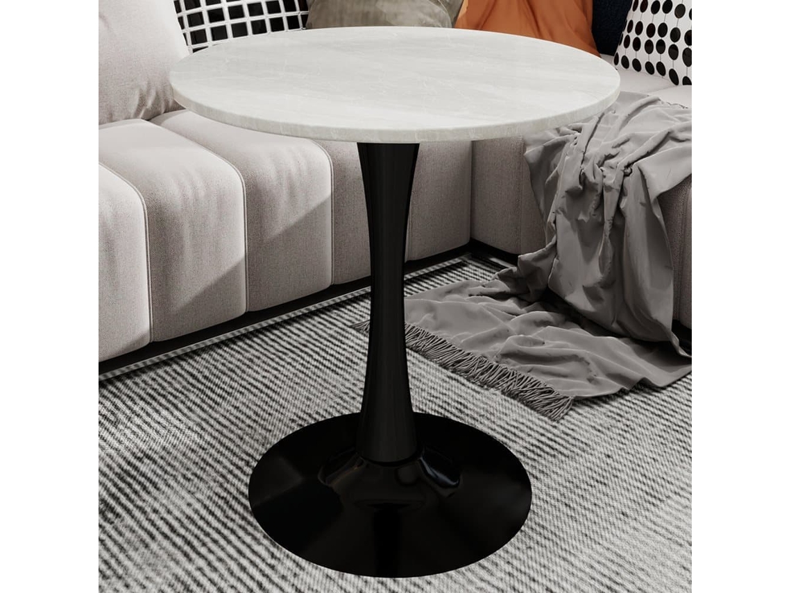 Mesa De Centro 70cm - Estilo Moderno De Mediados De Siglo, Tapa Redonda De Mármol - Negro/blanco