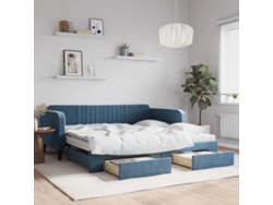 Sofá Cama Nido Con Cajones Terciopelo Azul 100x200 Cm