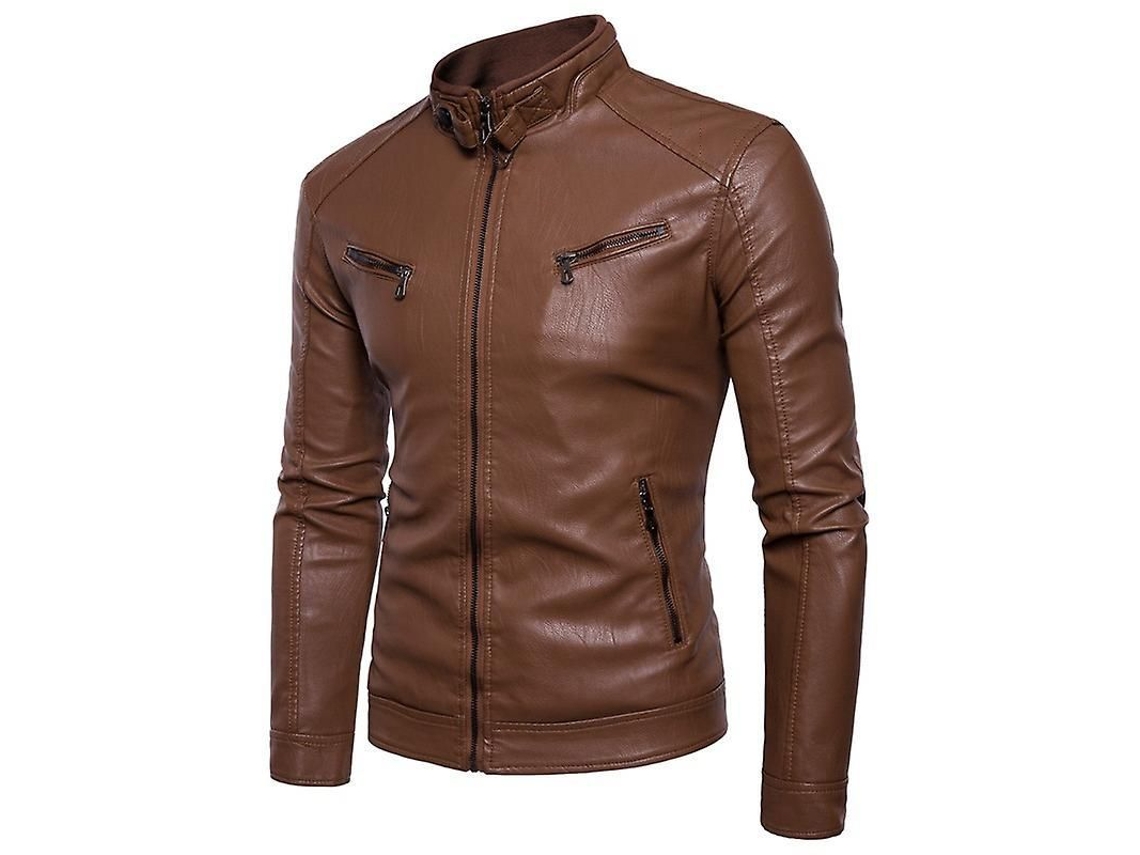 2026-chaqueta De Cuero Motero Para Hombre Talla S-3xl Ajuste Slim Cremallera Sin Capucha De Piel Pu
