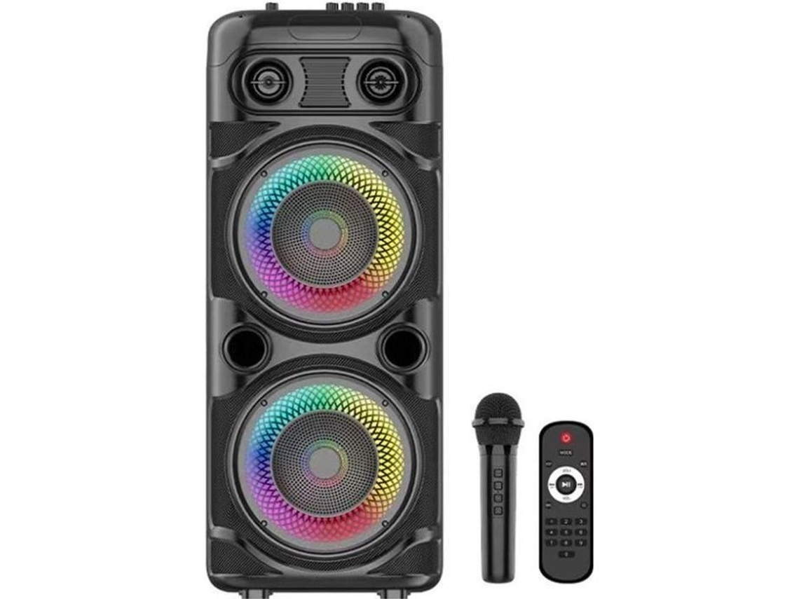Altavoz karaoke iluminado Inovalley Ka123 XXL Bluetooth V50 de 75 cm y 900 W, color negro