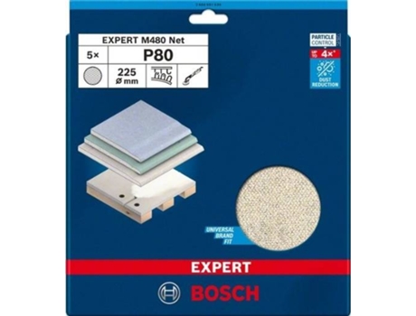 Rede de Lija EXPERT M480, 225 mm, G 80, 5 Un BOSCH para Lijadoras de Cartón-Yeso