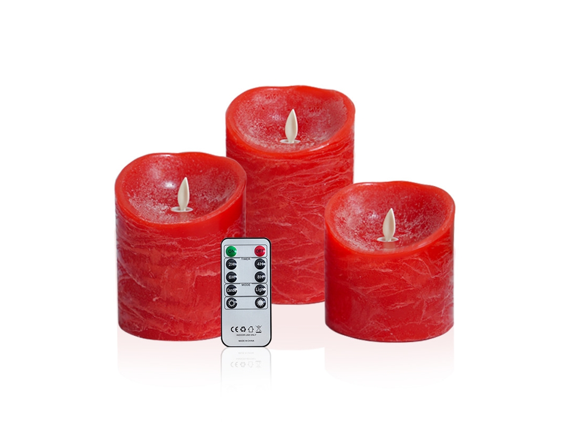 Velas Led Rojas Con Efecto De Llama Parpadeante | Vela De Cera Real A Pilas Con Llama Realista En Movimiento – Incluye 2 Mandos A Distancia