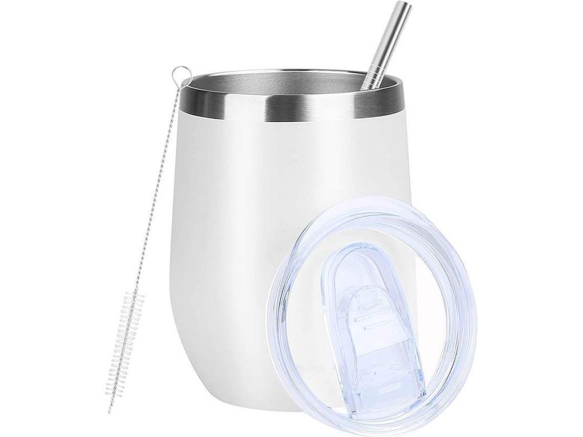 Taza De Vino De Acero Inoxidable 304 Con Doble Pared Y Vacío, Tapa Hermética, 12 Oz, Resistente Y Ligera
