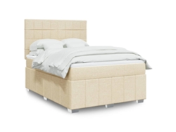 Cama Box Spring Con Colchón Tela Color Crema 140x200 Cm