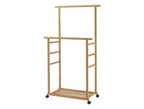 Perchero burro Ilmajok con ruedas zapatero bambú 147x70x36 cm - Natural [EN.CASA]