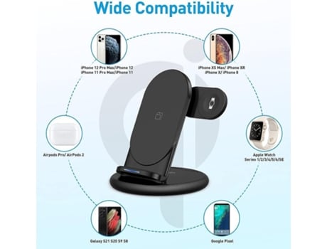 Estación de Carga Sem Rápida Qi para Apple, Samsung RADIODDITY Negro