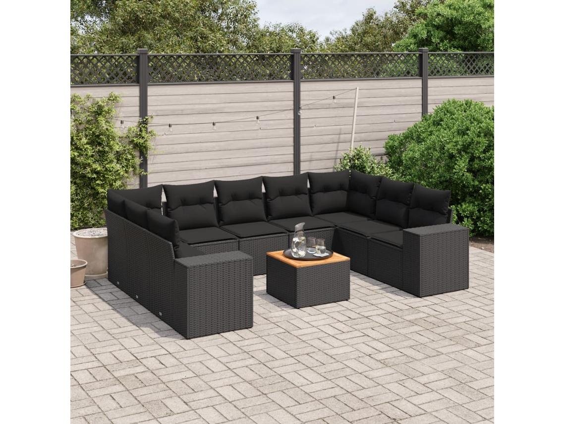 Conjunto de sofá de jardín de 10 piezas con cojines en mimbre sintético negro de DKD Home Decor