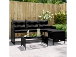 Sofá/mesa de jardín con forma de LC y cojines de mimbre sintético negro, Dkd Home Decor